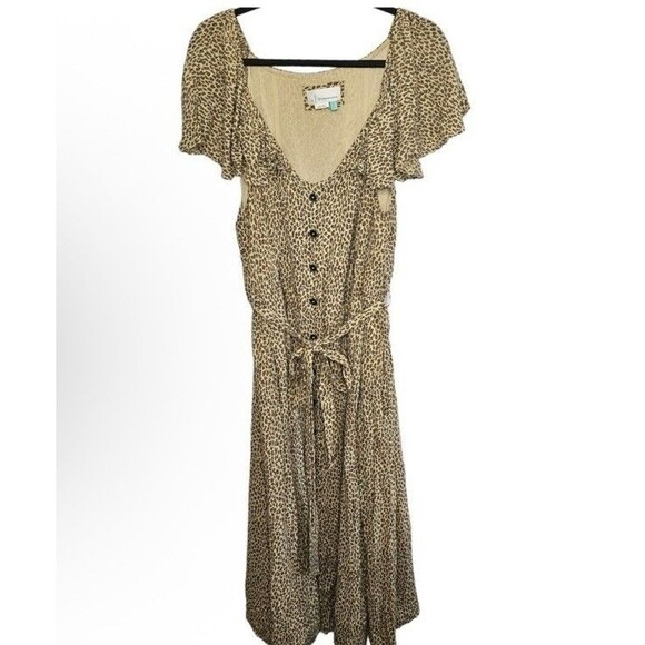 Anthropologie Bolano Dress Leopard Print Romantic Ruffle Shoulder Dress Size 22 - Picture 4 of 12